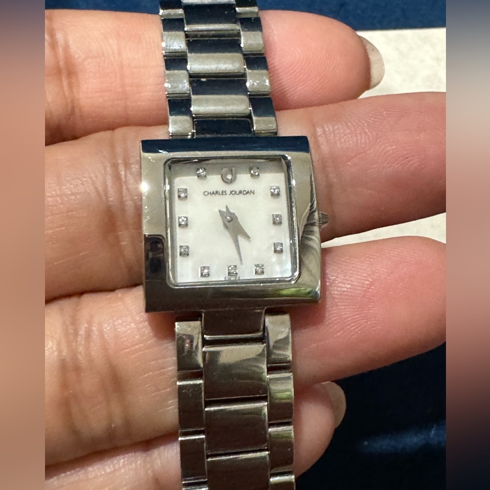 Charles Jourdan Diamond Collection Silver Stainless Steel with 12-pt diamonds